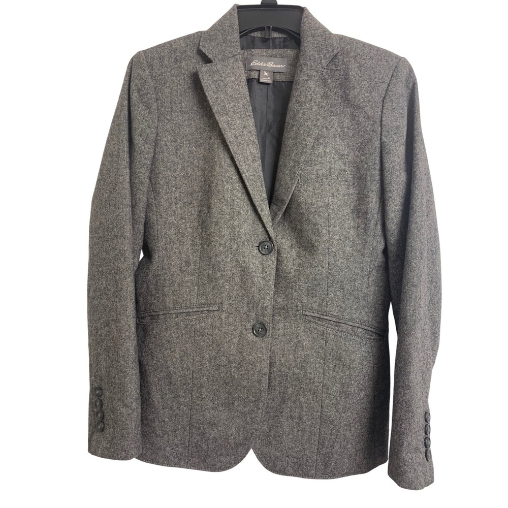 Eddie Bauer Gray Wool Blend Two Button Blazer Jacket Size 4 Professional